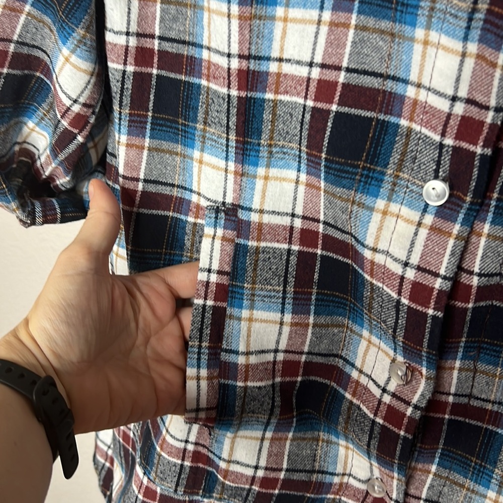 Simply Noelle Plaid Button Down Tunic Shacket Pockets Roll Tab Sleeve Size S/M - Picture 6 of 14